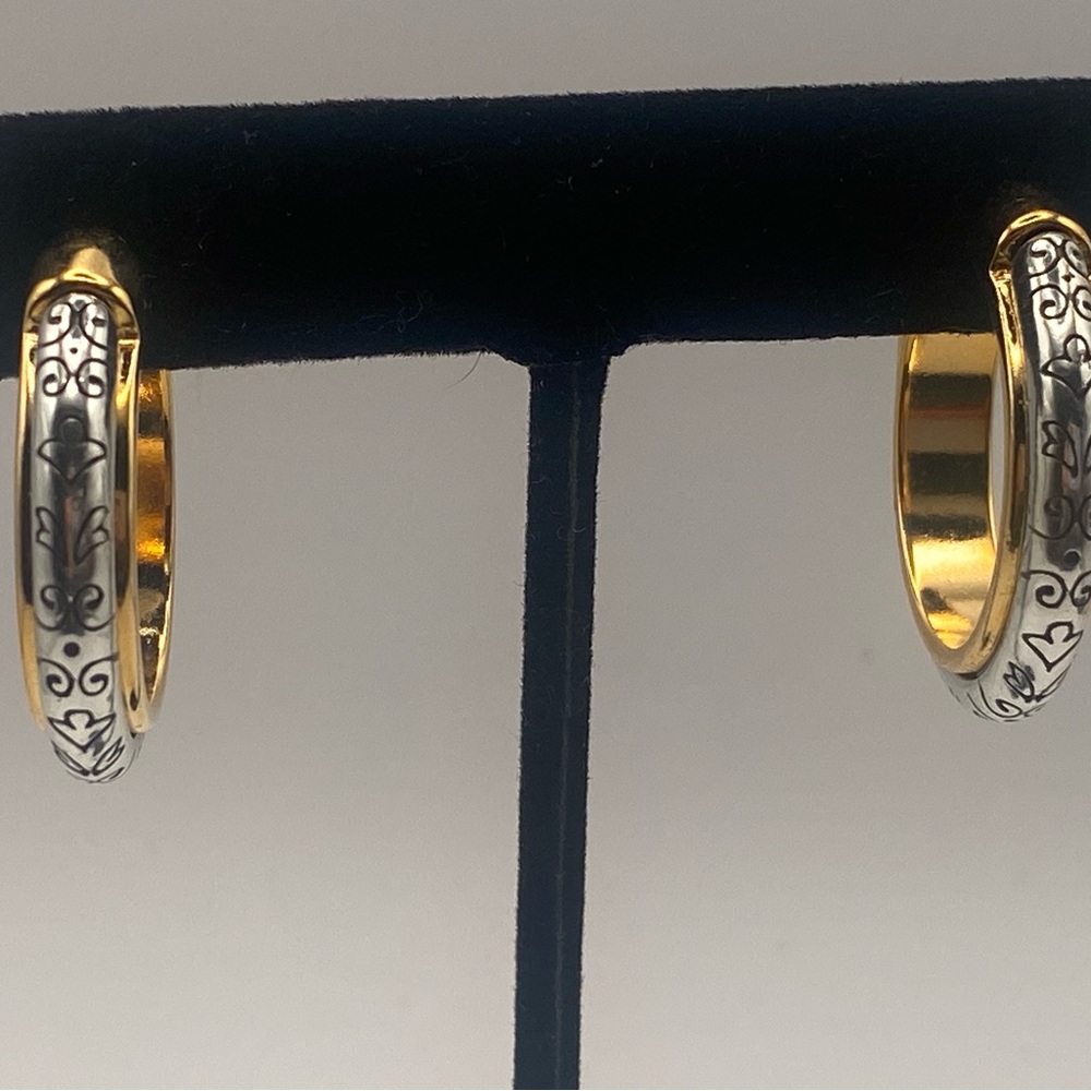 Beighton Gold and Silver Plated Scroll Hoop Earrings - Elegant Women’s Jewelry